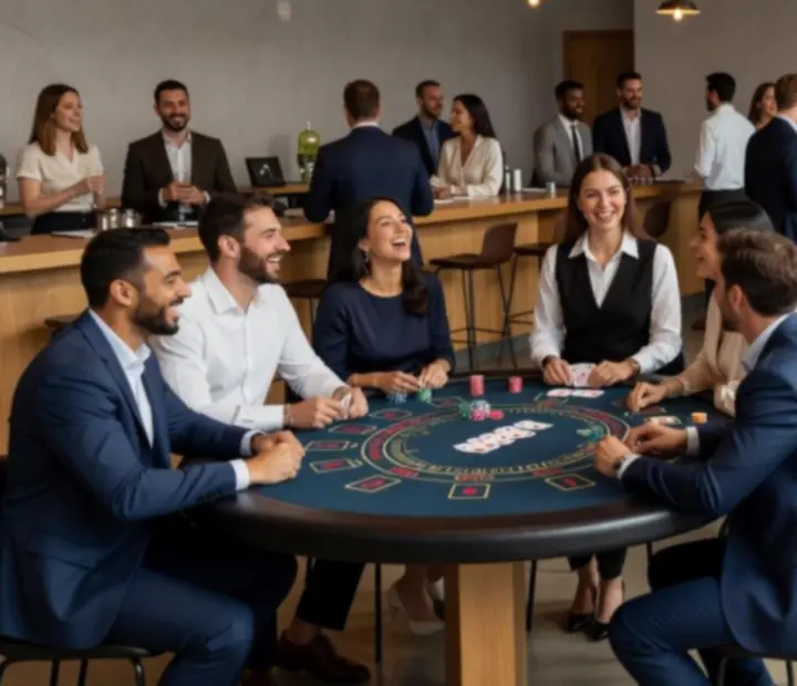 Hosté hrají u casino stolů během večerního eventu