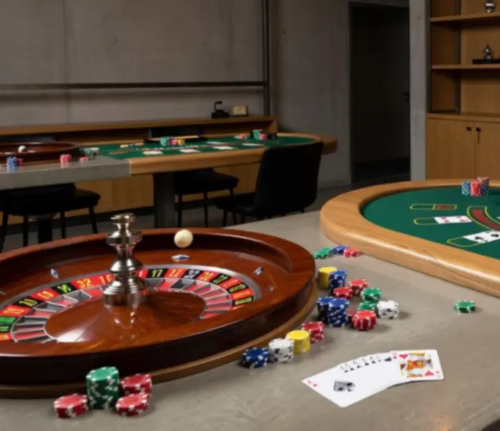 Detail profesionálních casino stolů připravených na event