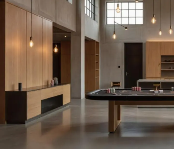 Moderní loftový prostor připravený pro firemní event s casino stolem